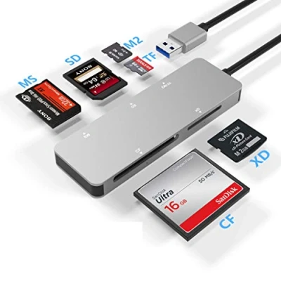Abbildung von Rytaki USB3.0 Kartenleser, 6 in 1 Aluminium USB 3.0 Hochgeschwindigkeits TF/SD/MS/ M2/ XD/CF Speicherkarten Solt Combo Adapter, kompatibel mit Windows, Vista Mac OS