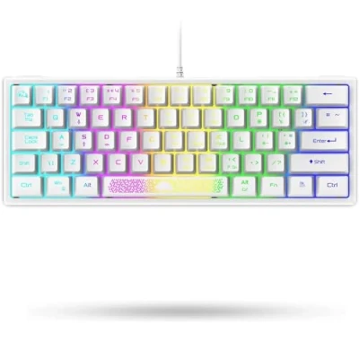 Abbildung von LexonElec K61 60% Prozent Weiß Gaming Tastatur Mini Pc RGB Beleuchtung UK Layout QWERTY Keyboard Mechanische Fühlen Ergonomie Anti Ghosting Double Shot Tastenkappen Für Laptop Computer