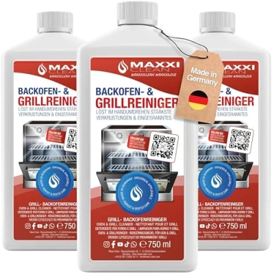Abbildung von MAXXI CLEAN Backofen &amp; Grillreiniger extra stark 3x 750 ml Gel Paste selbstarbeitender Reiniger und Fettlöser für, Herdplatte Grill löst Verkrustungen ohne Aufheizen Gerüche