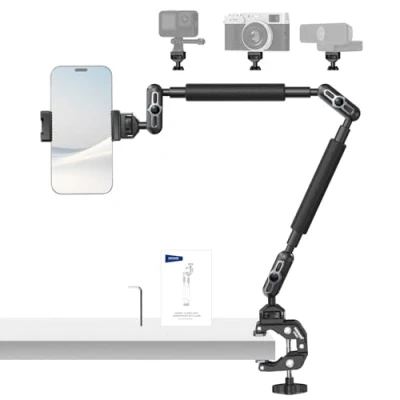 Abbildung von NEEWER 22&quot; Magic Arm mit Klemme, Überkopf Tischkamera Telefonhalterung Doppel Kugelkopf Gelenkarm, 1/4&quot; 3/8&quot; Gewinde, Telefonhalter kompatibel iPhone DSLR Action Kamera Videoleuchte, UA057