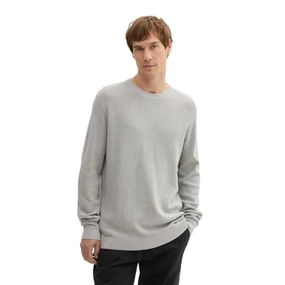 Abbildung von TOM Tailor Strukturierter Rundhals Strickpullover, Herren, Größe: Medium, Bright stone grey melange