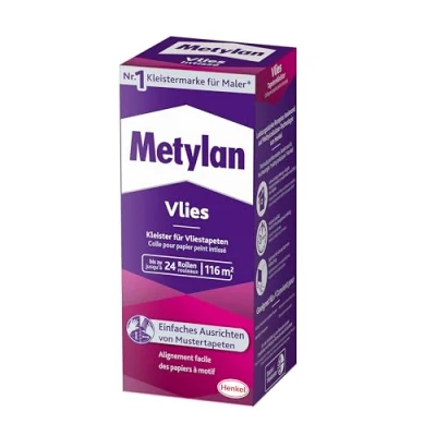 Abbildung von Metylan Vlies, Tapetenkleister für Vliestapeten mit glatter oder strukturierter Rückseite, einfach zu verwendender Tapetenkleister, Kleister hoher Ergiebigkeit, 1x720g
