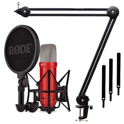 Abbildung von Rode NT1 Signature Red Studio Mikrofon Rot + keepdrum MS138 Gelenkarm Stativ Schwarz