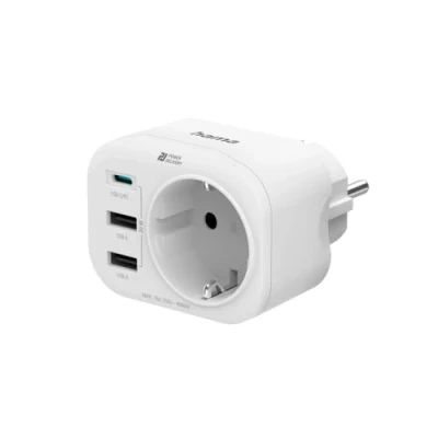 Abbildung von Hama Mehrfachstecker 4fach (1 USB C PD, 2 A, 1 Schutzkontakt, bis 20W) Mehrfachsteckdose 4 fach (USB Anschlüsse, Schutzkontaktkupplung, Überspannungsschutz)