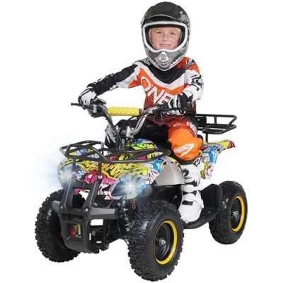Abbildung von Actionbikes Motors Kinder Elektro Miniquad ATV Torino 𝟭𝟬𝟬𝟬 Watt 36 Volt Scheibenbremsen Umweltfreundlicher Elektromotor LED Scheinwerfer Quad (1000 Gelb Graffiti)