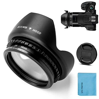 Abbildung von Fotover 58mm Metal Filter Adapter Ring mit UV für Canon PowerShot SX70 HS SX30 IS/SX40 HS/SX50 Digital Kamera Ersatz FA DC67A + Tulip Blume Gegenlichtblende