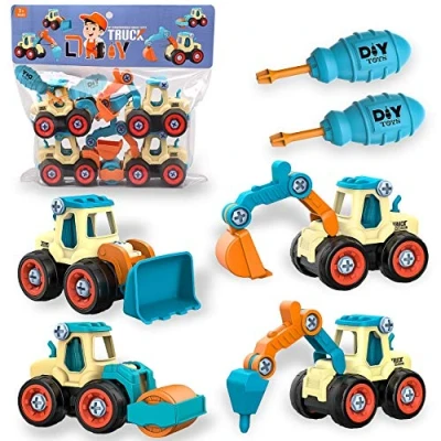 Abbildung von aovowog Bagger Spielzeug ab 3 4 5 Jahren für Jungen,4 in 1 BAU Jungen Sandkasten Sandspielzeug Engineering Set,Zerlegen DIY Baufahrzeuge Lernspielzeug Kinder…