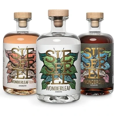 Abbildung von Siegfried Wonderleaf, Wonderoak und Wonderleaf Rosé im Set Alkoholfrei Von den Machern des weltweit prämierten Gin Vegan Zuckerfrei Natürliche Destillate 3 x 500ML