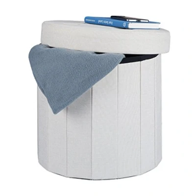 Abbildung von relaxdays Sitzhocker mit Stauraum Größe M rund, Creme