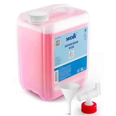Abbildung von 5 Liter Handwaschseife „Rosé“ Seifencreme Hautmilde Waschcreme Alkalifrei Inkl. Ausgießer/Ablasshahn und Trichter Kanister wolk