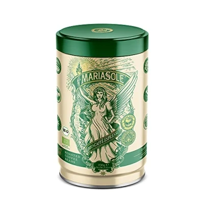 Abbildung von Mariasole Caffè Espresso Bohnen Bio 250g In hochwertiger Kaffeedose Traditionelle Röstung Sizilien über Holzfeuer Handarbeit Premium Kaffeebohnen für Vollautomat und Siebträger