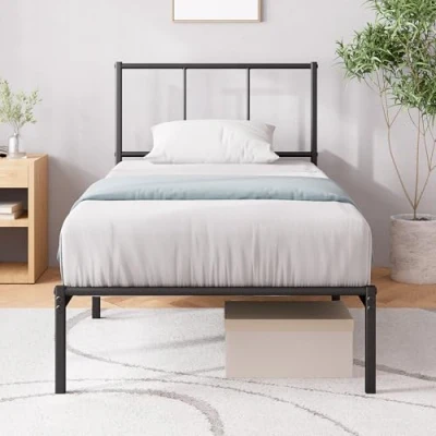 Abbildung von Zinus Justin Bett 200x90 cm 35 hoch Metallbettgestell mit Kopfteil Metallbett Lattenrost Kein Boxspringbett erforderlich Freiraum unter dem Modernes Design Schwarz