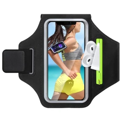 Abbildung von GlasFlength Sportarmband Handy Universal, Handytasche Joggen Mit Kopfhörer Tasche Handyhalterung Arm Running Armband für iPhone 15/14/13/12/11 Samsung Galaxy S24/S23/S22 (6,7 Zoll)