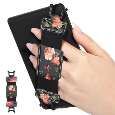 Abbildung von MoKo Weich Handschlaufe für 6&quot; 8&quot; Kindle eReaders Fire Tablet Kindle/Kobo/Voyaga/Lenovo/Sony E Book Tablet, Hochelastisch Vielseitig Fingerhalterung Griff Halter, Rose