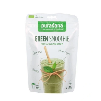 Abbildung von Grüner Bio Smoothie ideal zur Entgiftung. 3 Superfoods: Spirulina, Weizengras &amp; Chlorella.