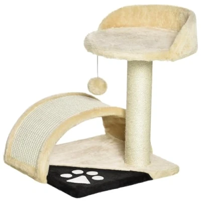 Abbildung von PawHut Kratzbaum Katzenbaum mit Spielbällen Katzenkratzbaum Sisalseil Kratzstangen Grau, 35.5L x 37B 46H cm