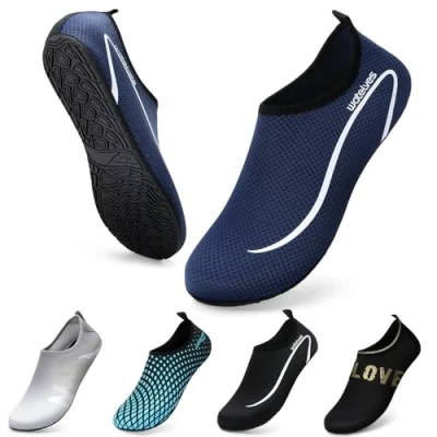 Abbildung von WateLves Wasserschuhe Badeschuhe Damen Herren Aquaschuhe Strandschuhe Schnell Trocknend Slip on Breathable Surfschuhe Unisex Schwimmschuhe für Beach Pool Surfen Yoga Linie Dunkelblaue 44/45