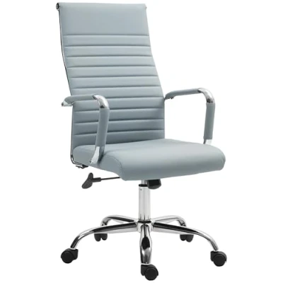 Abbildung von Vinsetto Bürostuhl Ergonomischer Schreibtischstuhl mit Wippfunktion, Höhenverstellbarer Drehstuhl Armlehne Computerstuhl, Kunstleder, Hellgrau