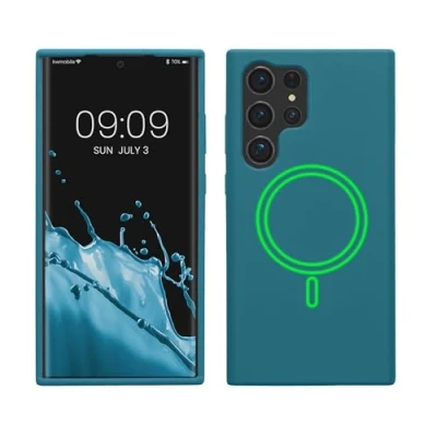 Abbildung von kwmobile Hülle kompatibel mit Samsung Galaxy S23 Ultra magnetisches Silikon Case MagSafe Cover gummiert Petrol matt