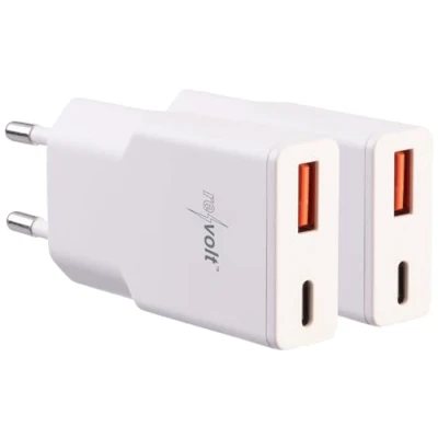 Abbildung von revolt USB C Netzteil iPhone 15: 2er Set Ultrakompakte A/C Netzteile, Power Delivery 20 W, weiß (Wandladegerät)
