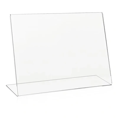 Abbildung von VITAdisplays® L Aufsteller DIN A4 Querformat/Tischaufsteller/L Ständer/Plakataufsteller/Werbeaufsteller/schräg, aus original PLEXIGLAS