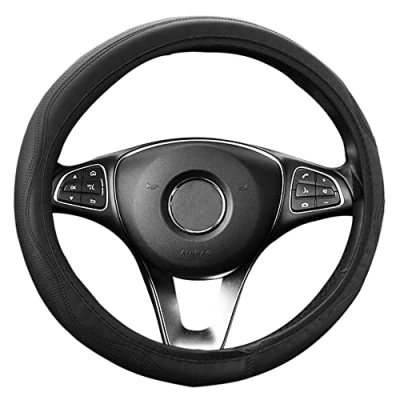Abbildung von Gvolatee Universal Auto Lenkradhülle Lenkrad Abdeckung Heavy Duty Lenkradbezug aus Leder 37 39CM / 15&#039;&#039; Anti Rutsch Lenkradabdeckung Lenkradschoner (Schwarz)