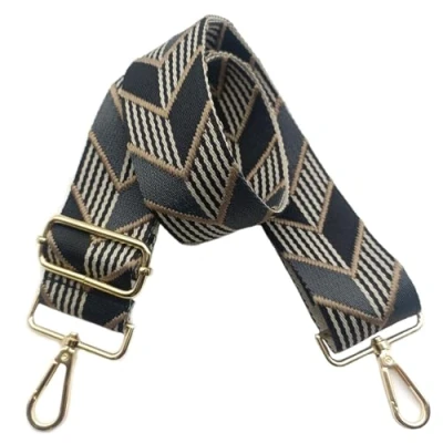 Abbildung von 5cm Taschengurte Breit zum Wechseln, Verstellbarer Schultergurt für Tasche mit Goldener Karabiner Schulterriemen, Umhängegurt fur Damen Handtaschen Crossbody DIY Zubehör (Schwarz/Grau)