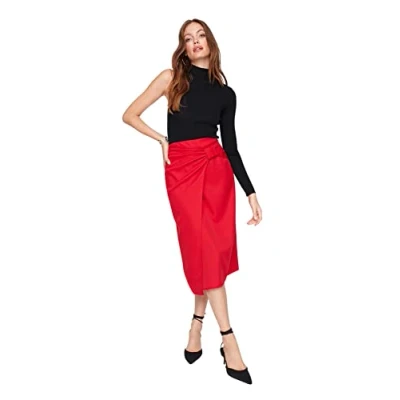 Abbildung von Trendyol Damen Women&#039;s Midi Asymmetric Pencil Woven Fabric Skirt, Rot, 34 EU