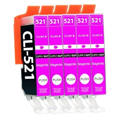 Abbildung von Supply Guy 5 Druckerpatronen mit Chip kompatibel Canon CLI 521 Magenta für Pixma IP3600 IP4600 IP4700 MP540 MP550 MP560 MP620 MP630 MP640 MP980 MP990 MX860 MX870