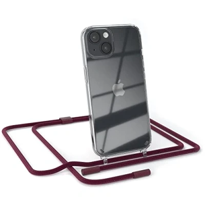 Abbildung von EAZY CASE kombinierbare Handyketten kompatibel mit iPhone 14, Transparente Silikon Hülle rundem Umhängeband, abnehmbar durch abschraubbare Endstücke, Band, zum Umhängen, Beere