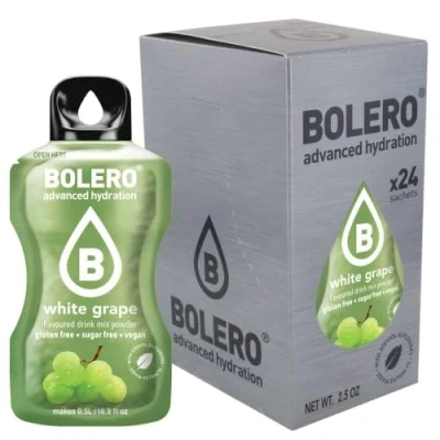 Abbildung von Bolero WHITE GRAPE 24x3g Saftpulver ohne Zucker, gesüßt mit Stevia + Vitamin C geeignet für Kinder, Sportler und Diabetiker glutenfrei veganfreundlich der Geschmack weißer Trauben