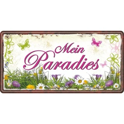 Abbildung von AV Andrea Verlag Großes Metallschild rostfrei Blechschild Mein Paradies II neu Schild Türschild Garten mit lustigem Spruch im Vintage Retro Look