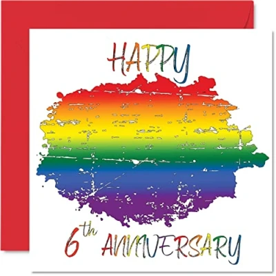 Abbildung von Stuff4 LGBT Gay Candy Jubiläumskarte für Ehemann und Ehefrau Happy Aniversary 6th Wedding Anniversary Karte Partner, 145 mm x Pride Grußkarten sechste Jubiläen