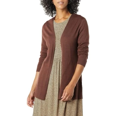 Abbildung von Amazon Essentials Damen Leichte Strickjacke, Vorne Offen (Erhältlich In Übergröße), Dunkles Kastanienbraun Meliert, XXL