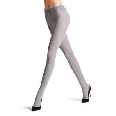 Abbildung von FALKE Damen Family Rib W TI Baumwolle einfarbig 1 Stück Strumpfhose, Grau (Light Grey Melange 3390), 38 40