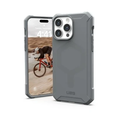 Abbildung von URBAN ARMOR GEAR Essential MS Case kompatibel mit Apple iPhone 15 Pro Max Hülle [50% recyceltes Material, Wireless Charging/Magnetisches Laden optimiert, 4,6m Fallschutz] Silber