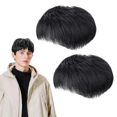 Abbildung von UILYNIU 2 Stück Herrenperücke Herren Haaransatz Ersatzhaarteil Perücke Schwarz Kurz Haare Layered Perücken Halloween Party Men Wigs Daily Wear Mottoparty Fasching