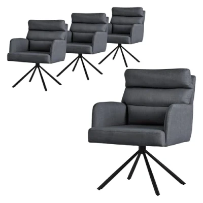 Abbildung von ML Design Esszimmerstühle drehbar 4er Set Anthrazit, Wohnzimmerstühle mit Arm und Rückenlehne, Drehstühle Auto Position, Polsterstühle Polyesterbezug &amp; Rückenkissen, Küchenstühle Metallbeine