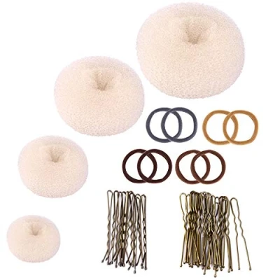 Abbildung von Donut Haarknoten Set, Zingso 4 Stück Frauen Mädchen Haaraccessoires Ring Stil Mesh Shaper Maker Set mit 8 Haargummibändern, 30 Haarnadeln