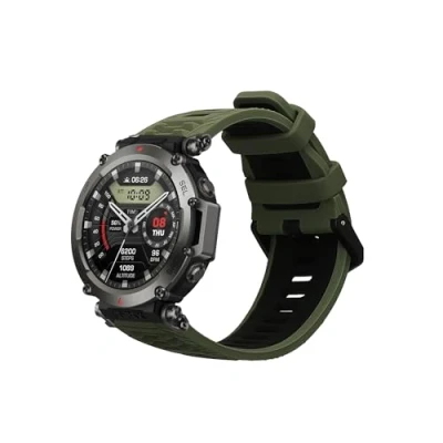 Abbildung von kwmobile Ersatzarmband kompatibel mit Amazfit T Rex 3 Armband Fitnesstracker Band aus Silikon in Dunkelgrün Schwarz