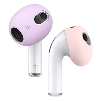 Abbildung von elago 2 Paar Farben Ersatz Ohrstöpsel Kompatibel mit Airpods 3 [Fit In The Case] Anti Rutsch Premium Silikonhülle 3. Generation (Rosa/Violett)
