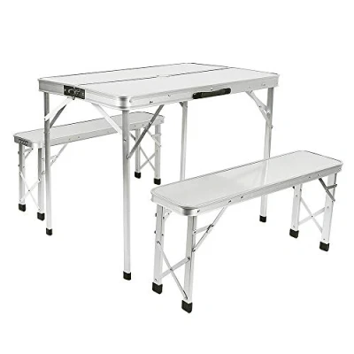 Abbildung von LANTUS Campingtisch mit Stühlen Klapptisch Set für 4 Personen Höhenverstellbar, Multifunktionstisch Reisetisch Camping, Garten, Party, Buffet, BBQ 90 * 60 70cm (silberweiß)