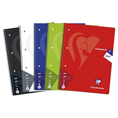 Abbildung von Clairefontaine 307253C Packung mit 5 Heften / Collegeblöcken, DIN A4, 80 Blatt 90g dot/punktkariert, Farben sortiert, 1 Pack