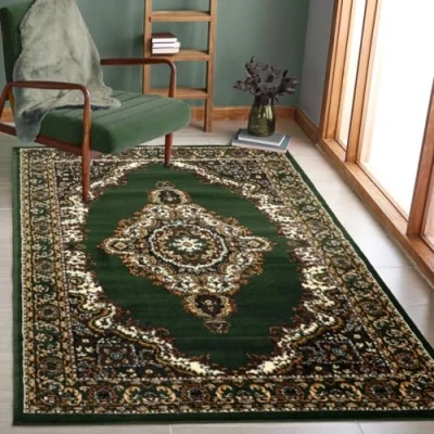 Abbildung von Vimoda Orientteppich Oriental Teppich Klassich Orientalisch Vintage Wohnzimmerteppich Grün, rechteckig, Höhe: 6 mm, mit Kunstvollem, Klassisch, Bordüre, Läufer Wohnzimmer