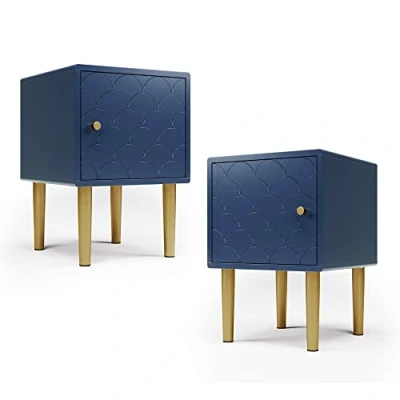 Abbildung von Merax Nachttisch 2er Set ohne Schublade, Nachtschrank Beistelltisch Nachtkommode, Passend zu Jedem Bett &amp; Schlafzimmer, 50 x 35 cm, Marineblau