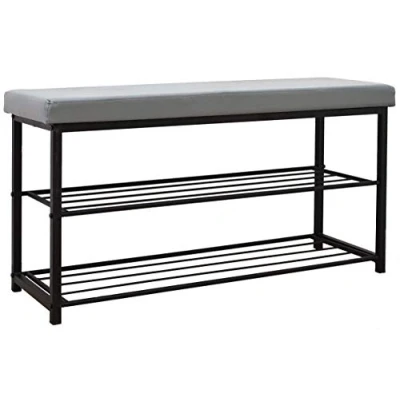 Abbildung von DuneDesign Schuhregal 96x32,5x51cm Schuhbank Offener Schuhschrank Sitzbank Grau