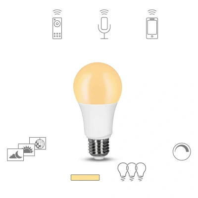 Abbildung von tint Smarte LED Birne E27 Steuerbar per Alexa oder Fernbedienung Dimmbare Glühbirne mit warmweißem Licht (2700 K), 9 W