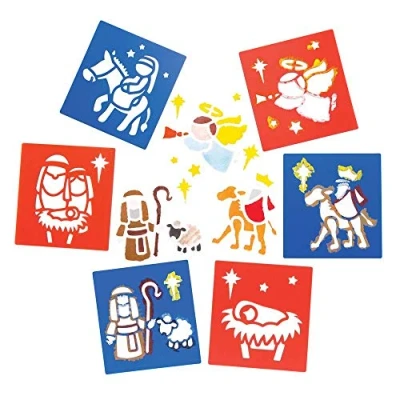 Abbildung von Baker Ross Schablonen &quot;Weihnachtsgeschichte“ (6er Pack), perfekt für Kinder zum Erstellen und Entwerfen von Büchern, Karten Bildern Thema Hallowee, 15 x 14 cm