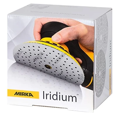 Abbildung von Mirka Iridium Premium Schleifpapier Ø 150mm Klett 121 Loch, Korn 220, 100 Stk / Zum Schleifen von Lack, Spachtel, Grundierung, Holz, Stahl, Mineralwerkstoffe, Kunststoff
