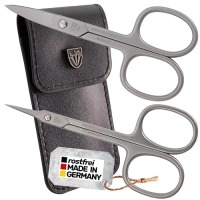 Abbildung von DREI SCHWERTER 2 tlg. Scheren Set Extra Scharfe Scheren. Rostfreie Markenqualität MADE IN GERMANY Inhalt: Schwarzes Nageletui aus Kunstleder, Nagelschere Gebogen, Hautschere Turmspitze